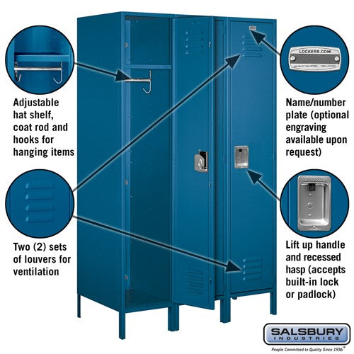 Salsbury 18" Wide Single Tier Standard 6 ft x 21" Deep Metal Locker 18-51361 Salsbury   - USASafeAndVault