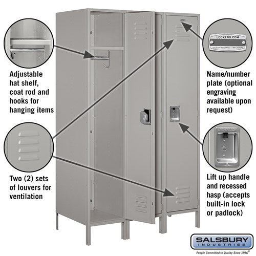 Salsbury 18" Wide Single Tier Standard 6 ft x 21" Deep Metal Locker 18-51361 Salsbury   - USASafeAndVault