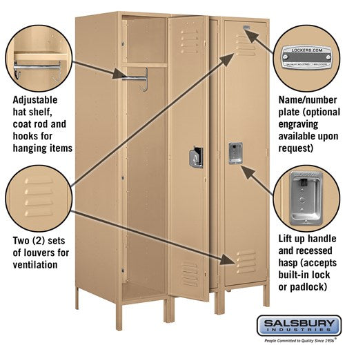 Salsbury 18" Wide Single Tier Standard 6 ft x 21" Deep Metal Locker 18-51361 Salsbury   - USASafeAndVault