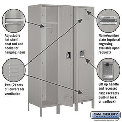 Salsbury 18" Wide Single Tier Standard 6 ft x 18" Deep Metal Locker 18-51368 Salsbury   - USASafeAndVault