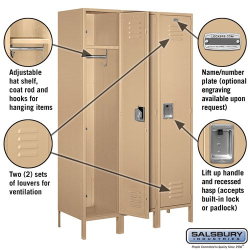 Salsbury 18" Wide Single Tier Standard 6 ft x 18" Deep Metal Locker 18-51368 Salsbury   - USASafeAndVault