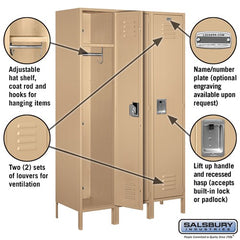 Salsbury 18" Wide Single Tier Standard 6 ft x 18" Deep Metal Locker 18-51368 Salsbury   - USASafeAndVault