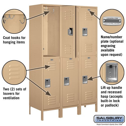 Salsbury 18" Wide Double Tier Standard 6 ft High x 18" Deep Metal Locker 18-52368 Salsbury   - USASafeAndVault
