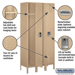 Salsbury 12" Wide Single Tier Standard 6 ft High x 15" Deep Metal Locker 61365 Salsbury   - USASafeAndVault