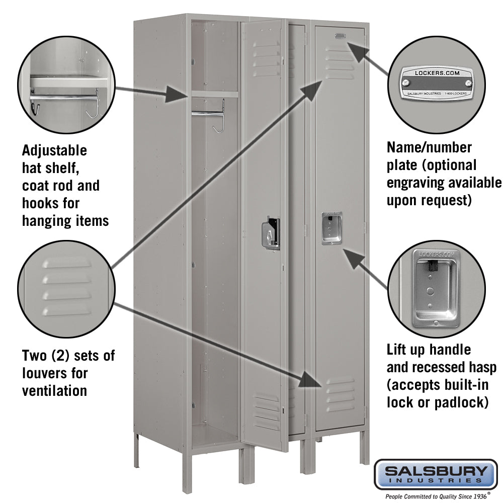 Salsbury 12" Wide Single Tier Standard 6 ft High x 15" Deep Metal Locker 61365 Salsbury   - USASafeAndVault