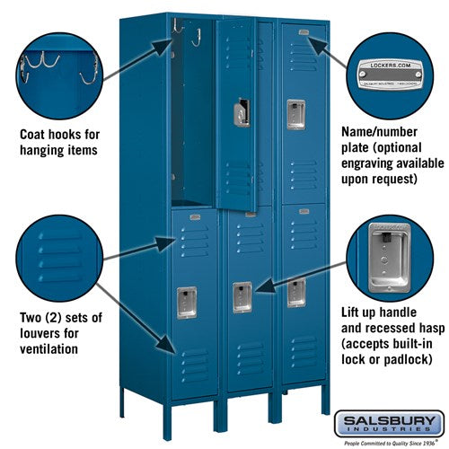 Salsbury 12" Wide Double Tier Standard 6 ft High x 18" Deep Metal Locker 62368 Salsbury   - USASafeAndVault