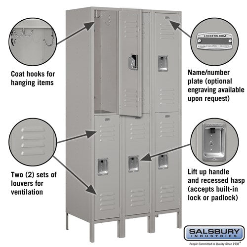 Salsbury 12" Wide Double Tier Standard 6 ft High x 18" Deep Metal Locker 62368 Salsbury   - USASafeAndVault