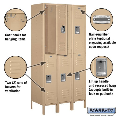 Salsbury 12" Wide Double Tier Standard 6 ft High x 18" Deep Metal Locker 62368 Salsbury   - USASafeAndVault
