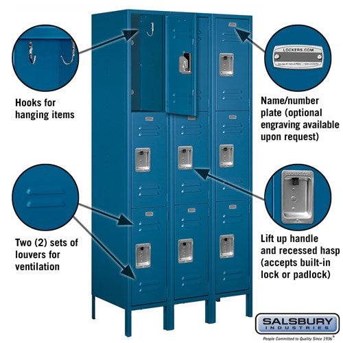 Salsbury 12" Wide Triple Tier Standard 6 ft High x 18" Deep Metal Locker 63368 Salsbury   - USASafeAndVault
