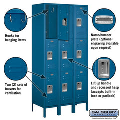 Salsbury 12" Wide Triple Tier Standard 6 ft High x 18" Deep Metal Locker 63368 Salsbury   - USASafeAndVault