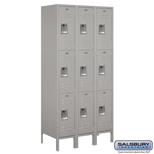 Salsbury 12" Wide Triple Tier Standard 6 ft High x 18" Deep Metal Locker 63368 Salsbury Gray Unassembled - USASafeAndVault