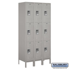 Salsbury 12" Wide Triple Tier Standard 6 ft High x 18" Deep Metal Locker 63368 Salsbury Gray Unassembled - USASafeAndVault