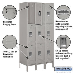Salsbury 12" Wide Triple Tier Standard 6 ft High x 18" Deep Metal Locker 63368 Salsbury   - USASafeAndVault