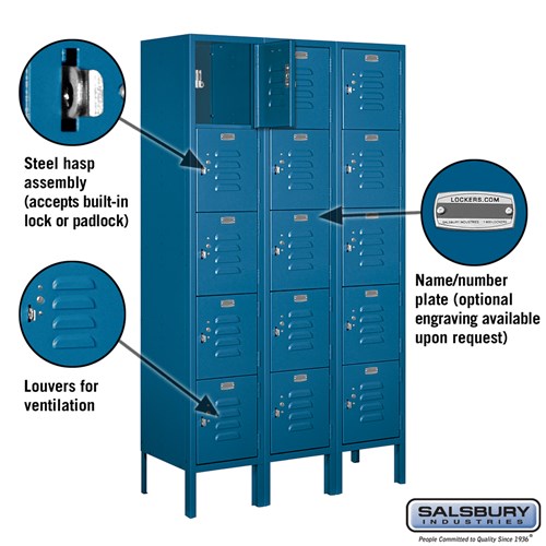 Salsbury 12" Wide Five Tier Box Style Standard 5 ft High x 12" Deep Metal Locker 65352 Salsbury   - USASafeAndVault