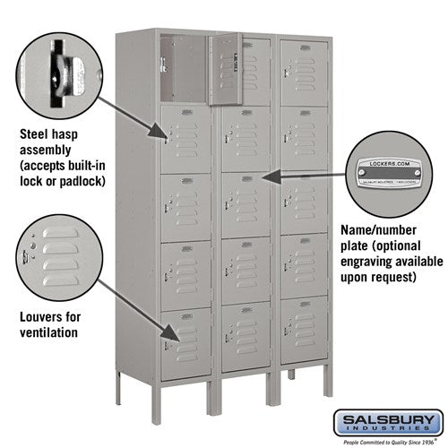 Salsbury 12" Wide Five Tier Box Style Standard 5 ft High x 12" Deep Metal Locker 65352 Salsbury   - USASafeAndVault