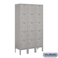 Salsbury 12" Wide Five Tier Box Style Standard 5 ft High x 12" Deep Metal Locker 65352 Salsbury Gray Unassembled - USASafeAndVault
