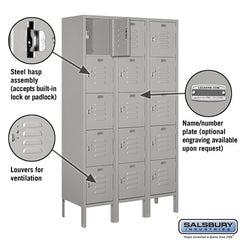 Salsbury 12" Wide Five Tier Box Style Standard 5 ft High x 12" Deep Metal Locker 65352 Salsbury   - USASafeAndVault