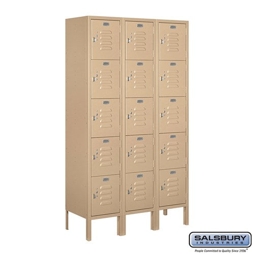 Salsbury 12" Wide Five Tier Box Style Standard 5 ft High x 12" Deep Metal Locker 65352 Salsbury Tan Unassembled - USASafeAndVault