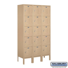 Salsbury 12" Wide Five Tier Box Style Standard 5 ft High x 12" Deep Metal Locker 65352 Salsbury Tan Unassembled - USASafeAndVault