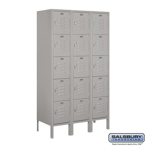 Salsbury 12" Wide Five Tier Box Style Standard 5 ft High x 15" Deep Metal Locker 65355 Salsbury Gray Unassembled - USASafeAndVault