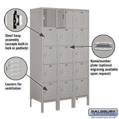 Salsbury 12" Wide Five Tier Box Style Standard 5 ft High x 15" Deep Metal Locker 65355 Salsbury   - USASafeAndVault