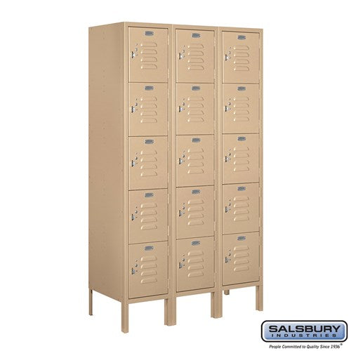 Salsbury 12" Wide Five Tier Box Style Standard 5 ft High x 15" Deep Metal Locker 65355 Salsbury Tan Unassembled - USASafeAndVault