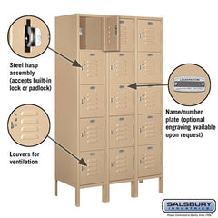 Salsbury 12" Wide Five Tier Box Style Standard 5 ft High x 15" Deep Metal Locker 65355 Salsbury   - USASafeAndVault