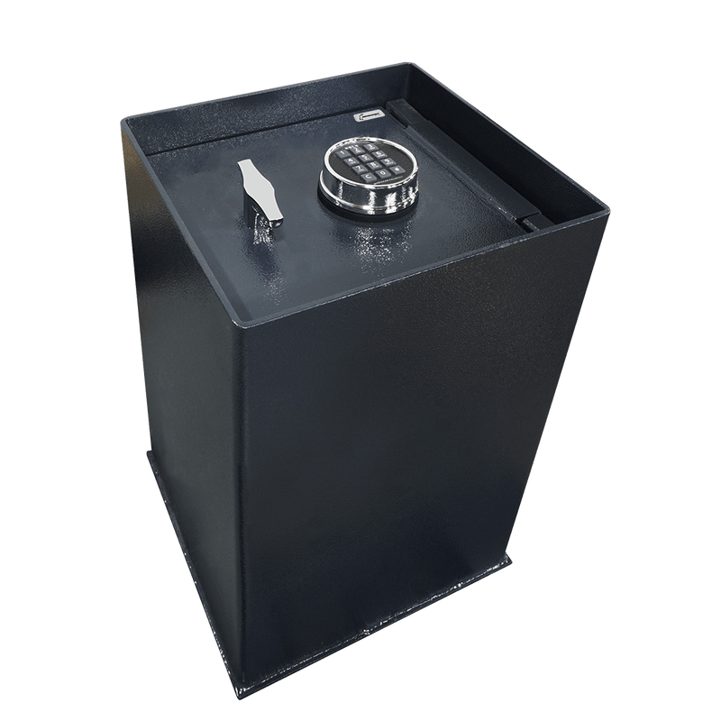 The AMSEC Super Brute Floor Safe B2900 features a solid steel plate door, keypad lock on top, and a side metal handle. It includes the added assurance of a Lifetime Burglary Replacement Warranty.