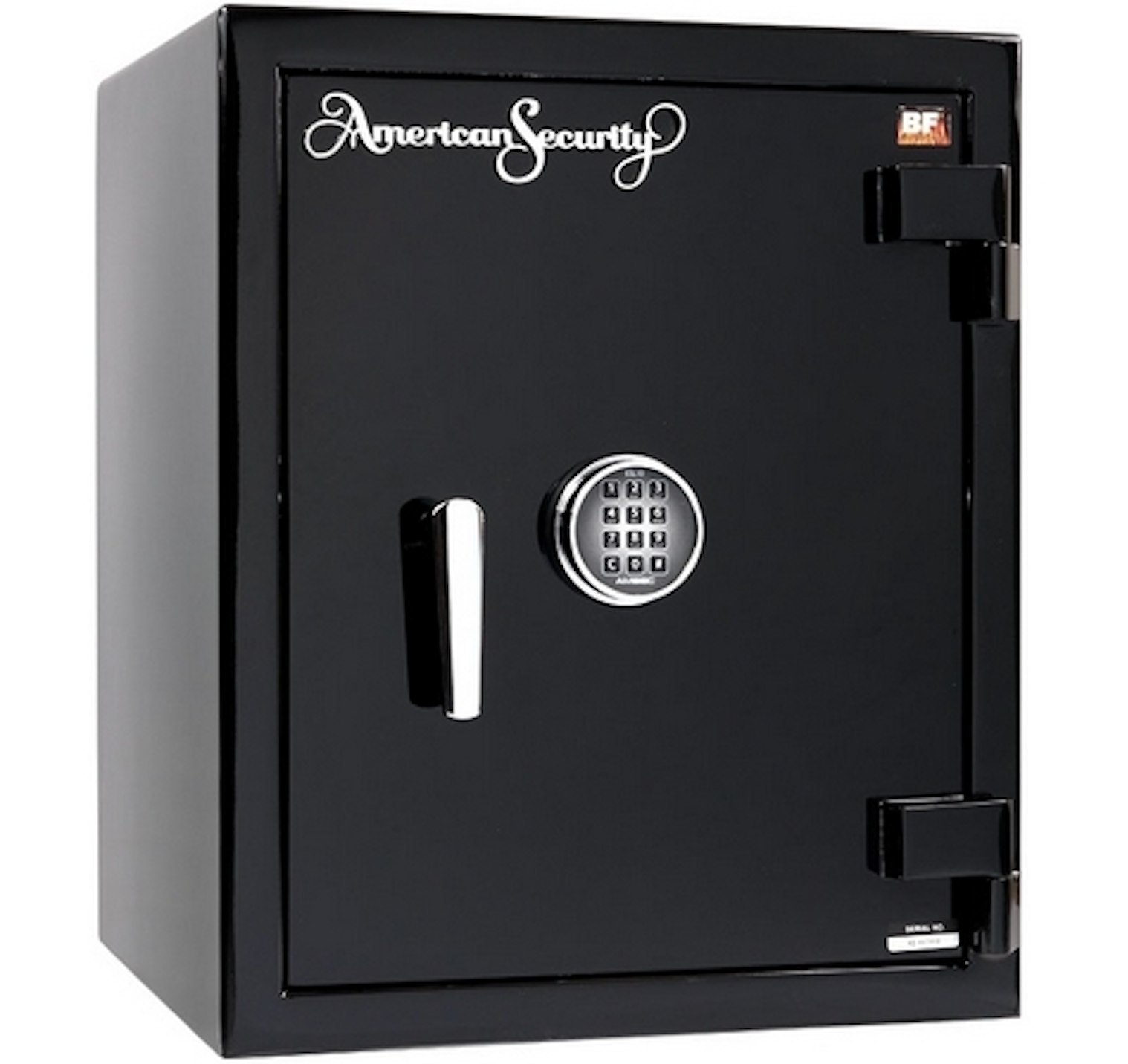The AMSEC BF® Series Safe BF2116 offers 1 hour fire-rated burglary protection, featuring a digital keypad lock, chrome handle, and "American Security" logo on the front—perfect for securing your valuables.