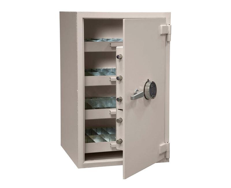 A beige Cennox Inventory Protection Safe B3521-C with several compartments for small inventory protection.