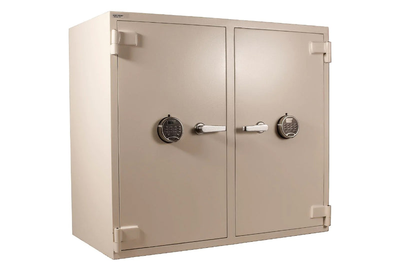 A beige Cennox safe with two doors, ideal for narcotics security and cannabis inventory protection.