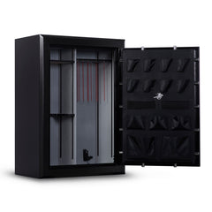 Winchester Safe's Winchester Big Daddy in black offers robust fire and theft protection, with organized door storage pockets and empty shelves inside.