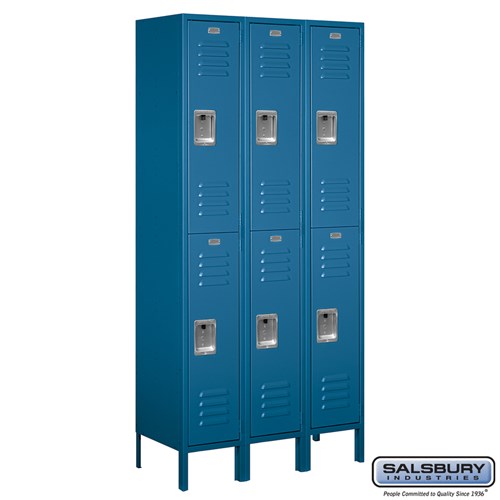 Salsbury 12" Wide Double Tier Standard 6 ft High x 15" Deep Metal Locker 62365 Salsbury Blue Unassembled - USASafeAndVault
