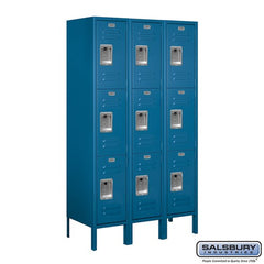 Salsbury 12" Wide Triple Tier Standard 5 ft High x 15" Deep Metal Locker 63355 Salsbury Blue Unassembled - USASafeAndVault