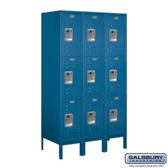Salsbury 12" Wide Triple Tier Standard 5 ft High x 18" Deep Metal Locker 63358 Salsbury Blue Unassembled - USASafeAndVault