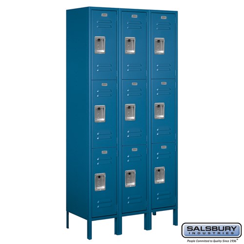 Salsbury 12" Wide Triple Tier Standard 6 ft High x 15" Deep Metal Locker 63365 Salsbury Blue Unassembled - USASafeAndVault