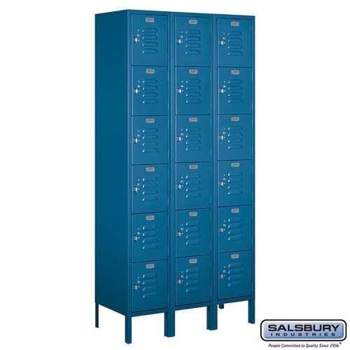 Salsbury 12" Wide Six Tier Box Style Standard 6 ft High x 15" Deep Metal Locker 66365 Salsbury Blue Unassembled - USASafeAndVault