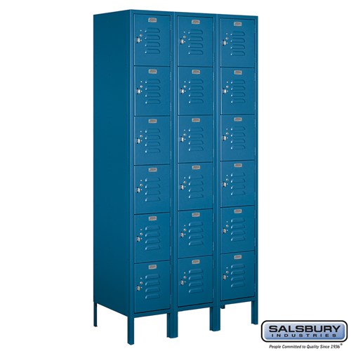 Salsbury 12" Wide Six Tier Box Style Standard 6 ft High x 18" Deep Metal Locker 66368 Salsbury Blue Unassembled - USASafeAndVault